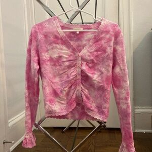 LoveShackFancy Aldridge Cardigan - Hot Pink Hand Dye, Size Large